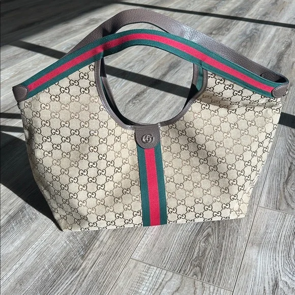 NWOT Look a like Gucci Brown Shoulder Bag with Green and Red Stripes - Picture 8 of 14